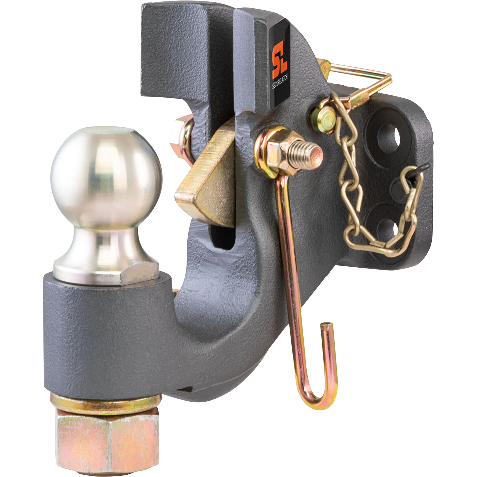 CURT SecureLatch Auto Locking 10-Ton Ball & Pintle Hitch, 2in. Ball, 20,000-Lb. GTWR, 10,000-Lb. Ball Capacity, Model# 48411